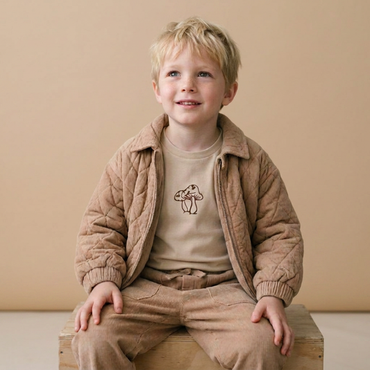 Organic Quilted Corduroy Bomber Jacket for Babies & Toddlers – Taupe