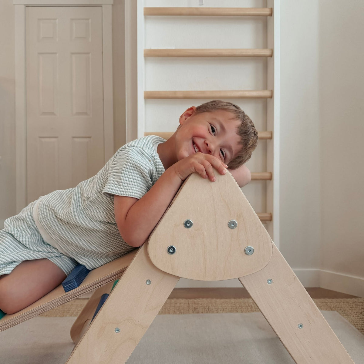 Bunny Hopkins My First Climber Playset – Mini Pikler Triangle with Reversible Ramp, Made in the USA