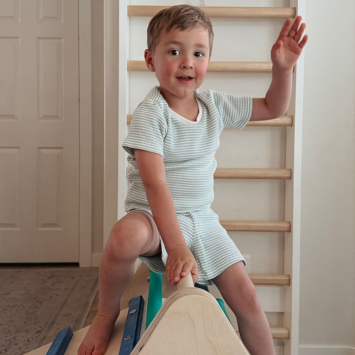 Bunny Hopkins My First Climber Playset – Mini Pikler Triangle with Reversible Ramp, Made in the USA