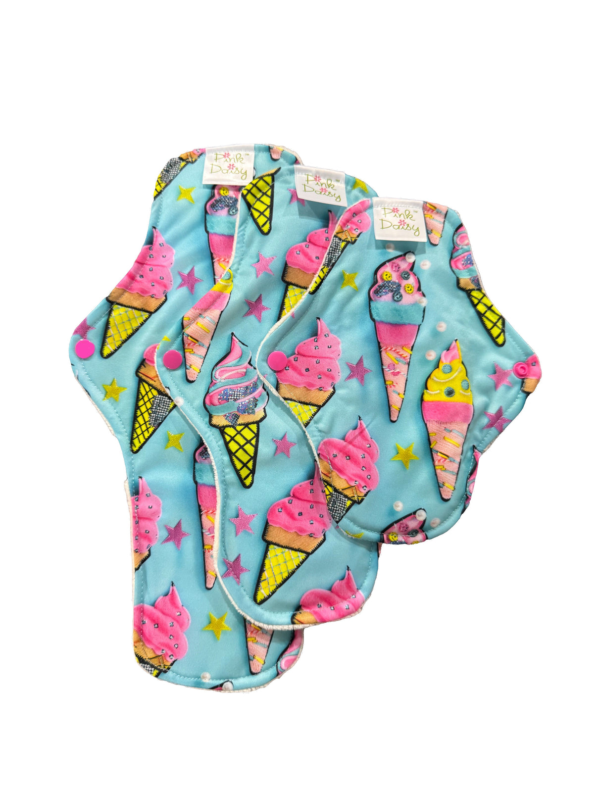 Pink Daisy Reusable Cloth Menstrual Pads – Organic Cotton Velour Top, Snap-On