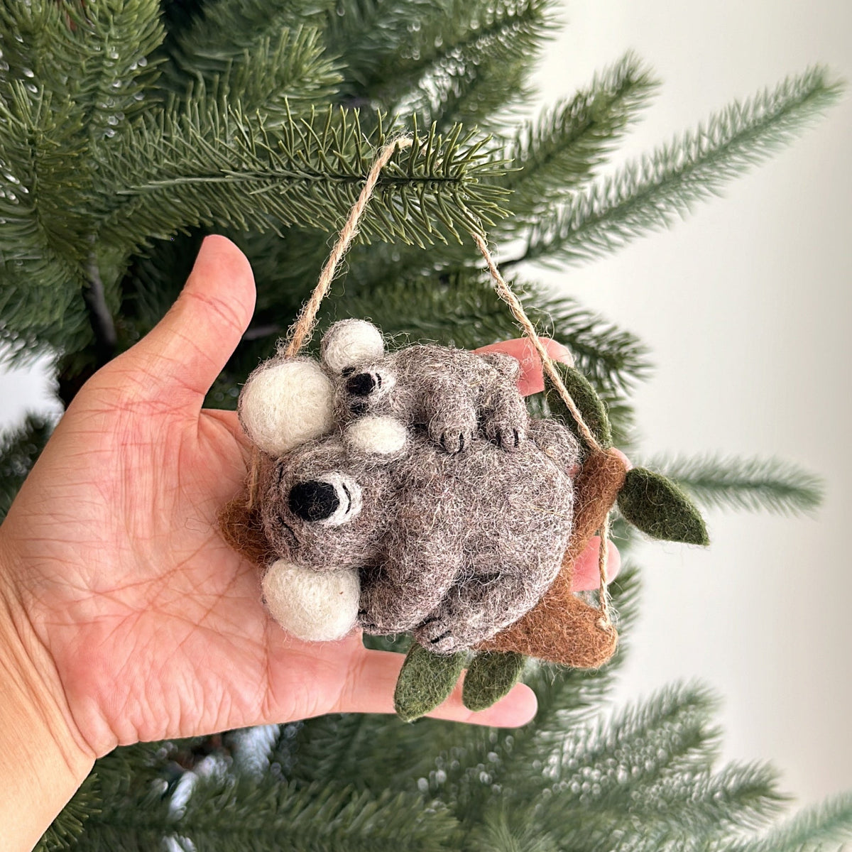 Koala with Baby Ornament – Handmade Wool Felt Holiday Decor