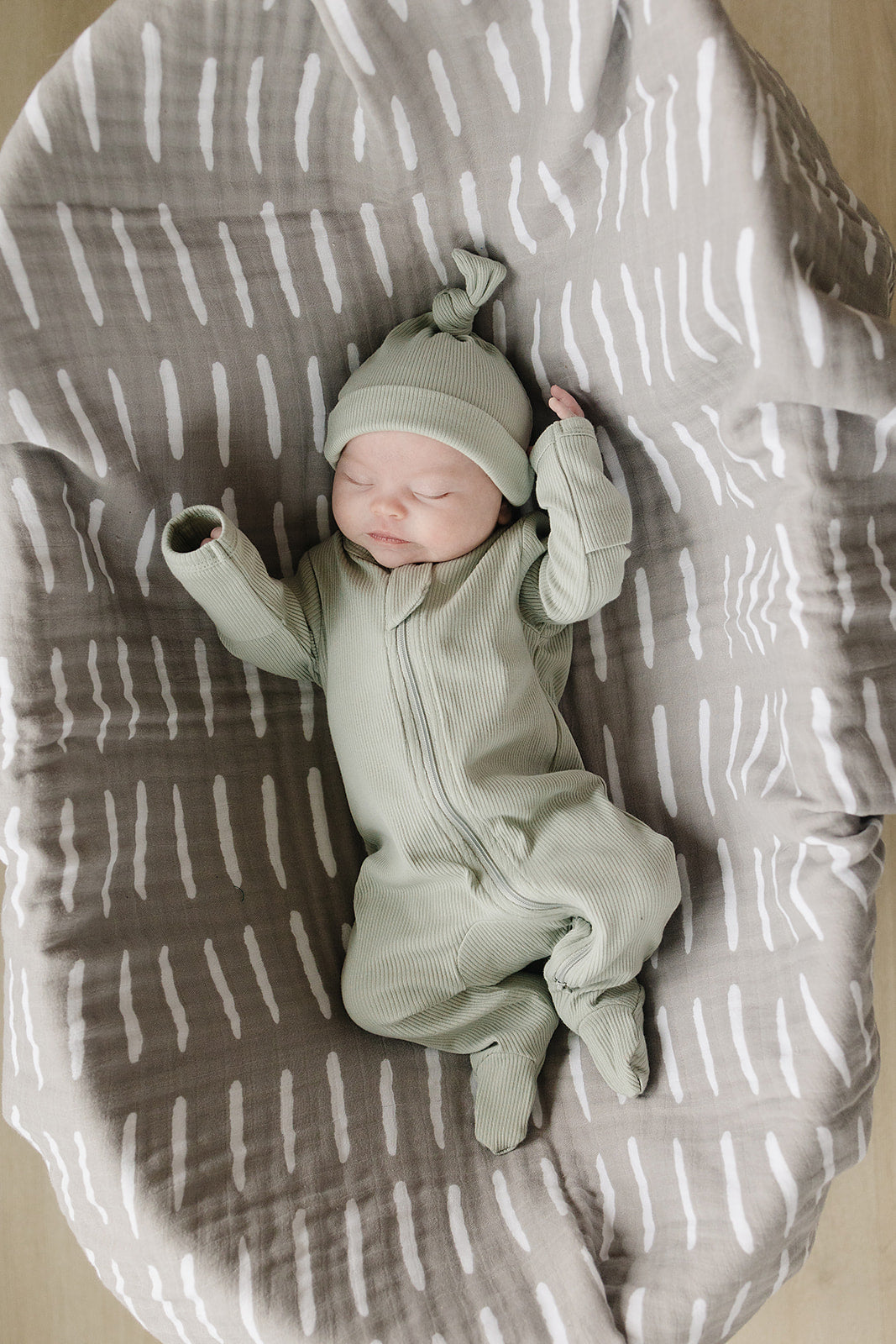 Mebie Baby Sage Organic Cotton Ribbed Zipper Footed Onesie Pajamas