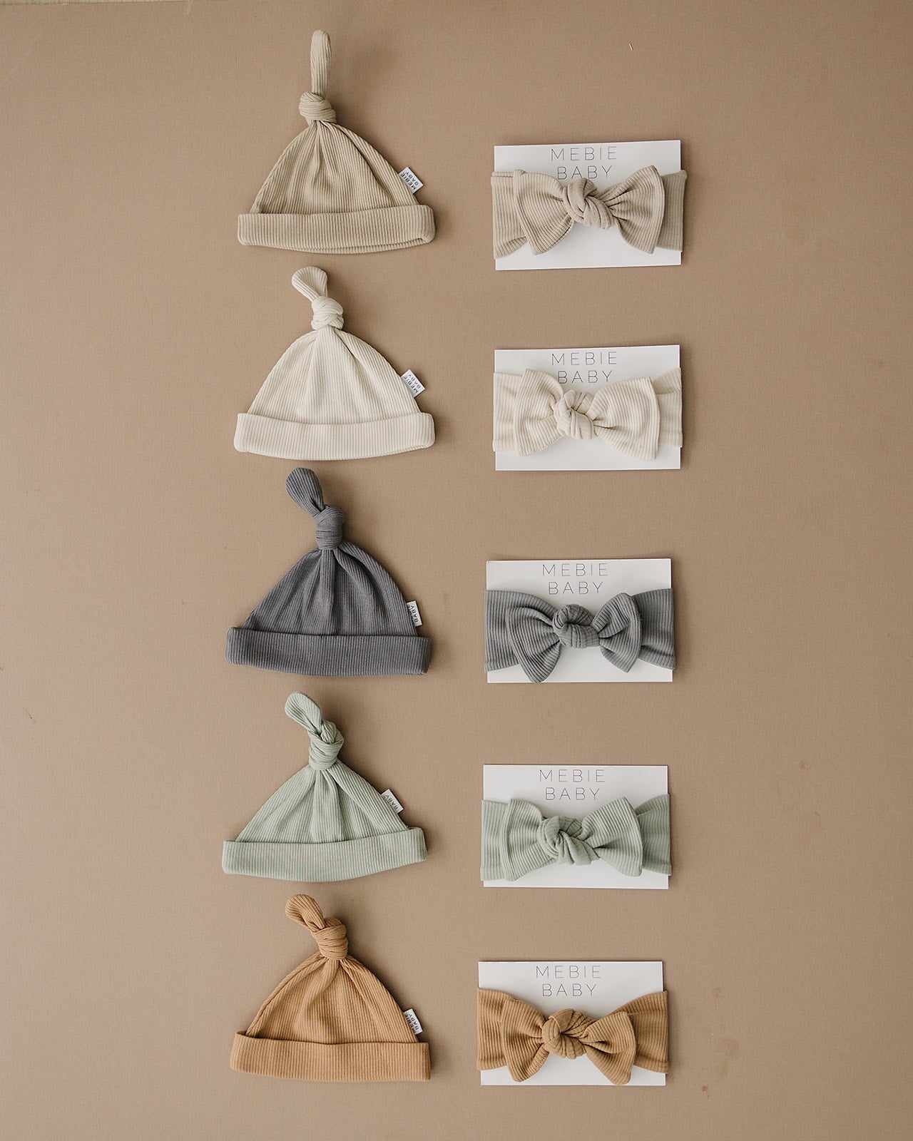 Mebie Baby Oatmeal Organic Cotton Ribbed Newborn Knot Hat