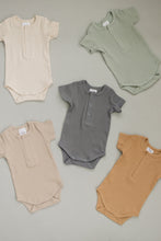 Load image into Gallery viewer, Mebie Baby Organic Ribbed Short Sleeve Bodysuit with Snaps | Cafe
