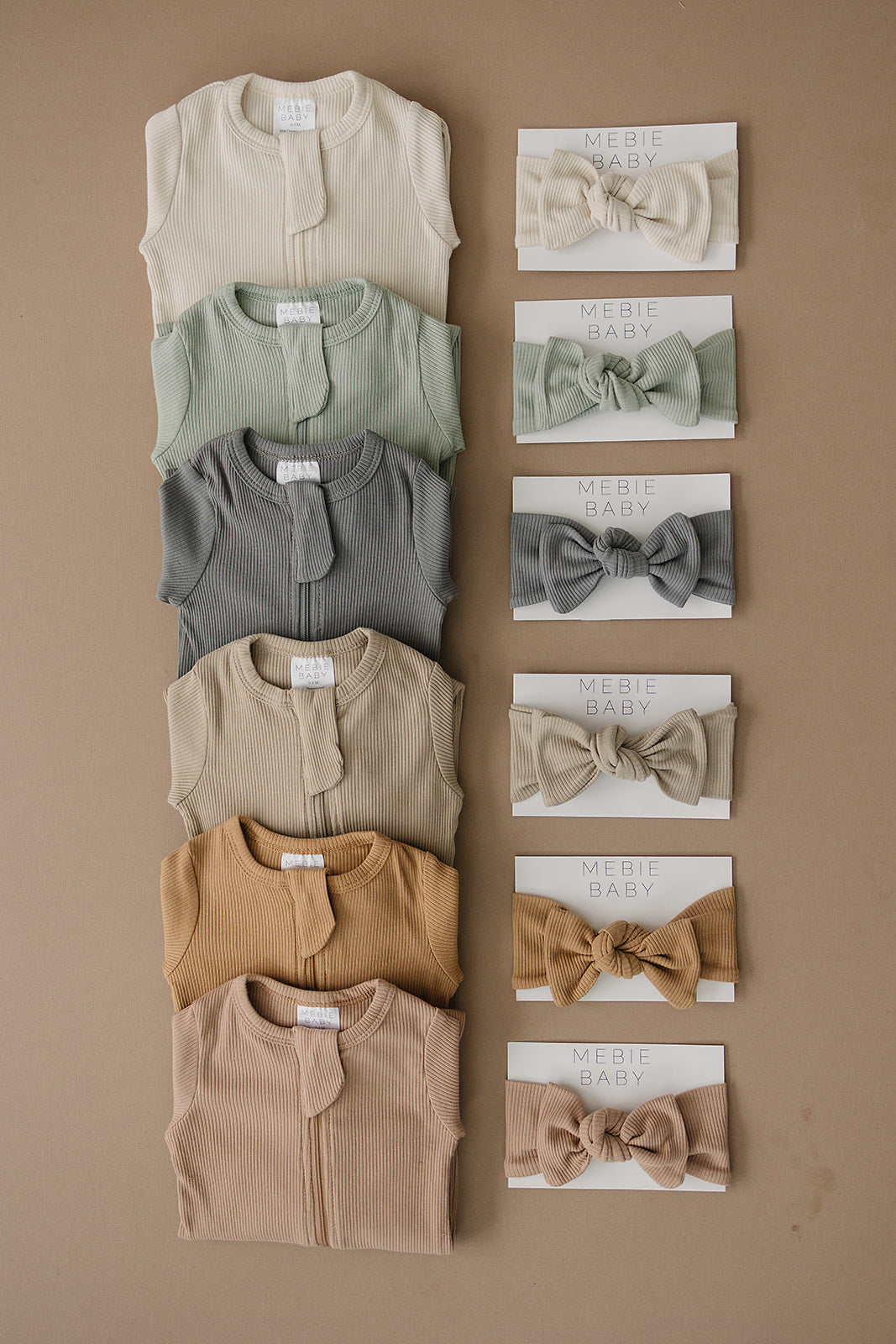 Mebie Baby Oatmeal Organic Cotton Ribbed Zipper Footed Onesie Pajamas