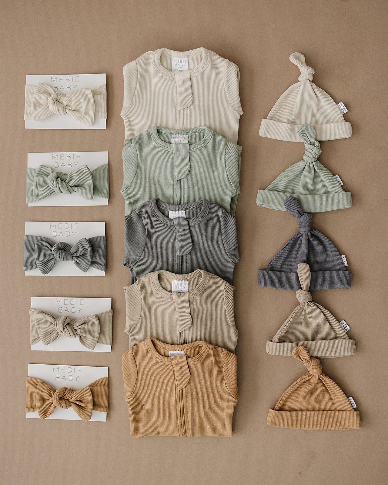 Mebie Baby Sage Organic Cotton Ribbed Zipper Footed Onesie Pajamas