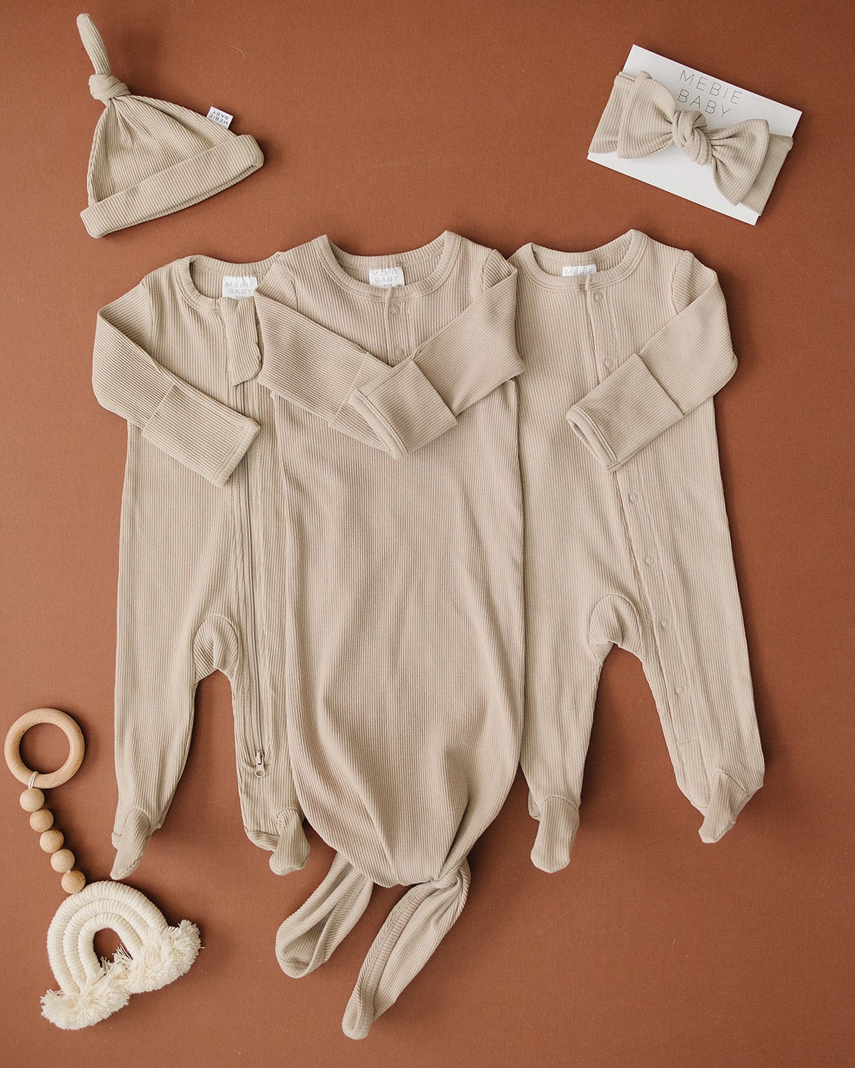 Mebie Baby Oatmeal Organic Cotton Ribbed Snap Footed Pajamas (NB–18 Months)