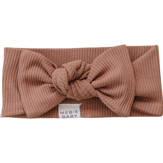 Mebie Baby Organic Cotton Ribbed Head Wrap Bow | Dusty Rose