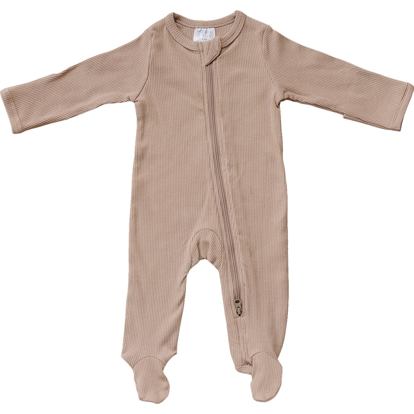 Mebie Baby Pale Pink Organic Cotton Ribbed Zipper Footed Onesie Pajamas
