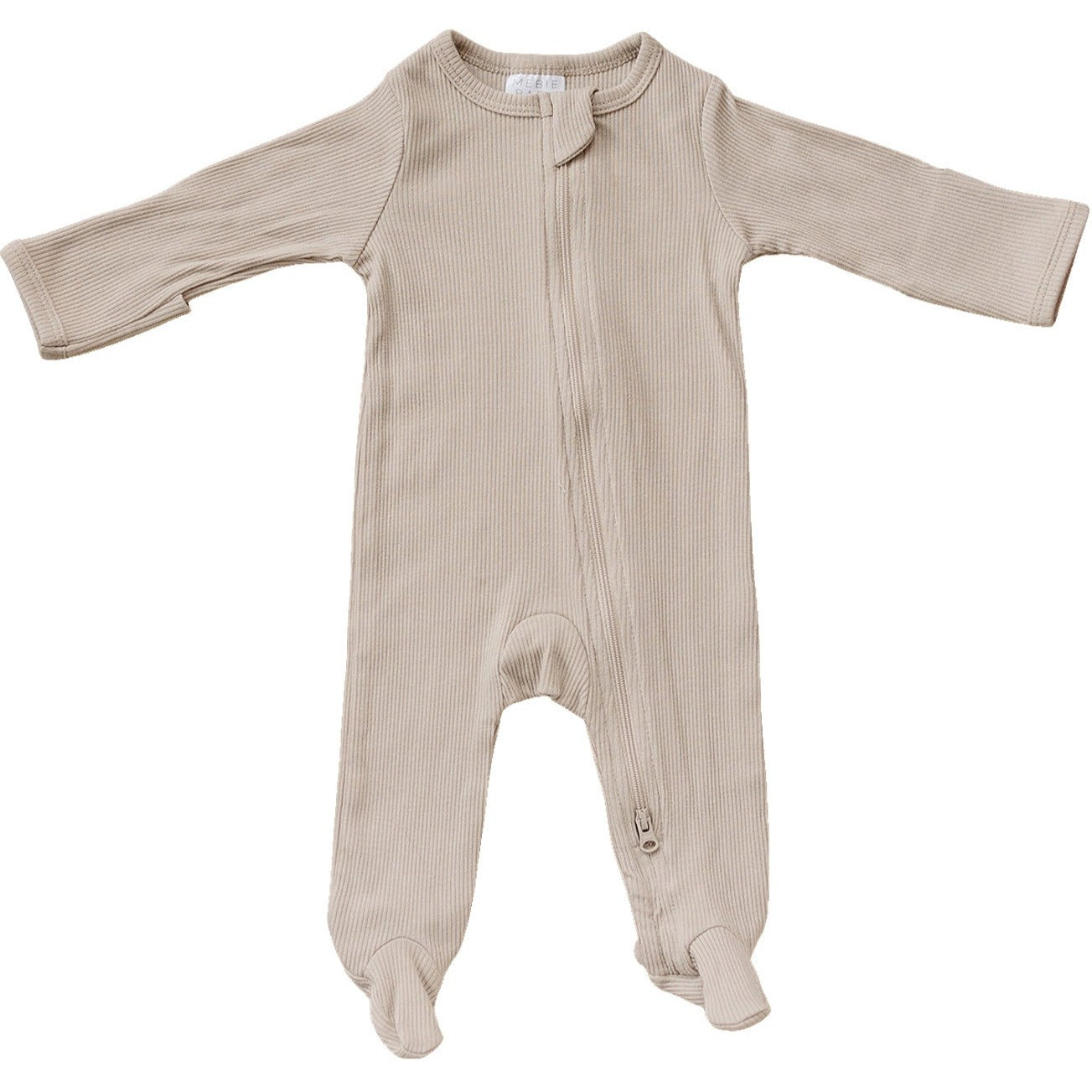 Mebie Baby Oatmeal Organic Cotton Ribbed Zipper Footed Onesie Pajamas