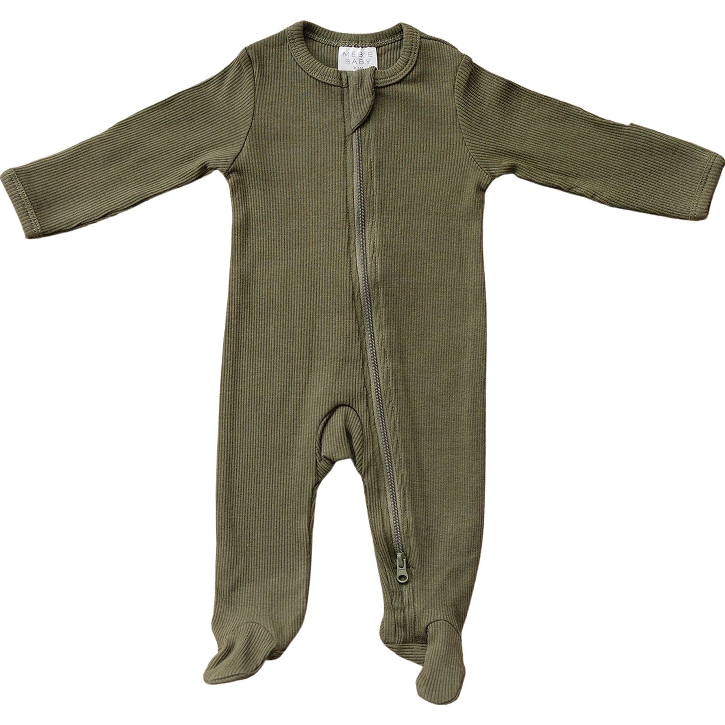 Mebie Baby Winter Green Organic Cotton Ribbed Zipper Onesie Pajamas