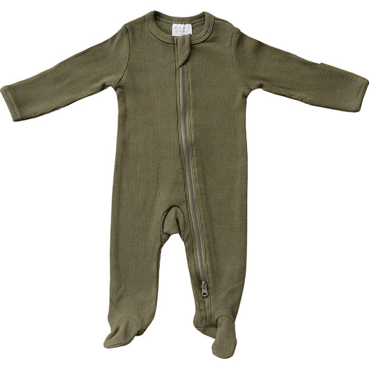 Mebie Baby Winter Green Organic Cotton Ribbed Zipper Onesie Pajamas