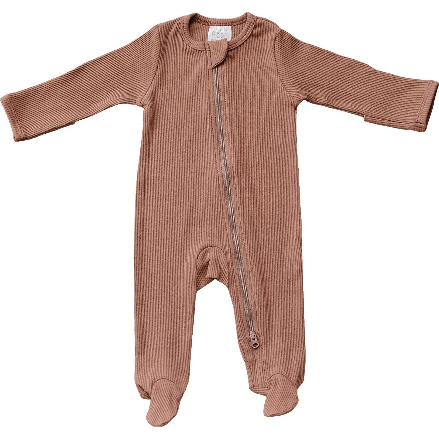 Mebie Baby Organic Cotton Ribbed Zipper Footed Pajamas Onesie | Dusty Rose