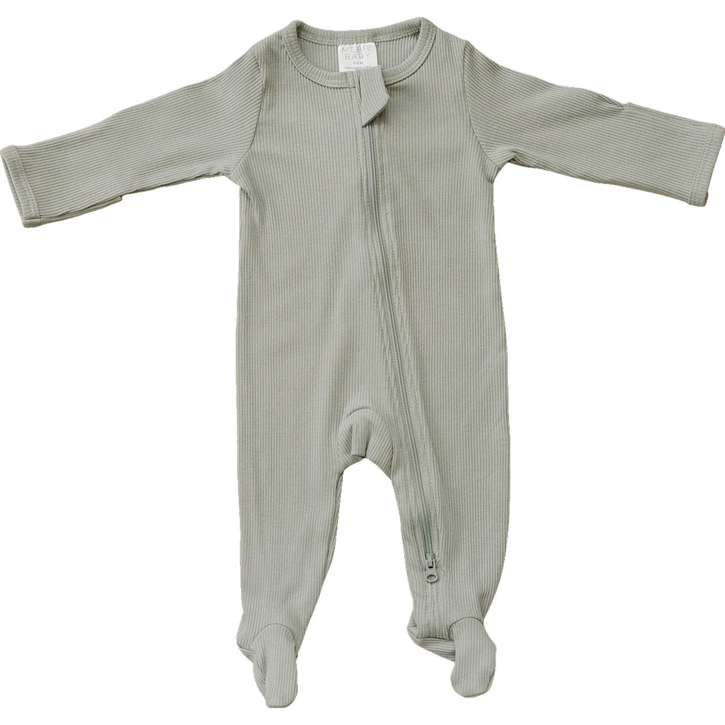 Mebie Baby Sage Organic Cotton Ribbed Zipper Footed Onesie Pajamas