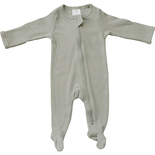 Mebie Baby Sage Organic Cotton Ribbed Zipper Footed Onesie Pajamas