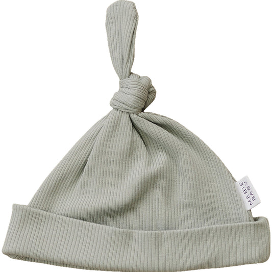 Mebie Baby Sage Organic Cotton Ribbed Newborn Knot Hat