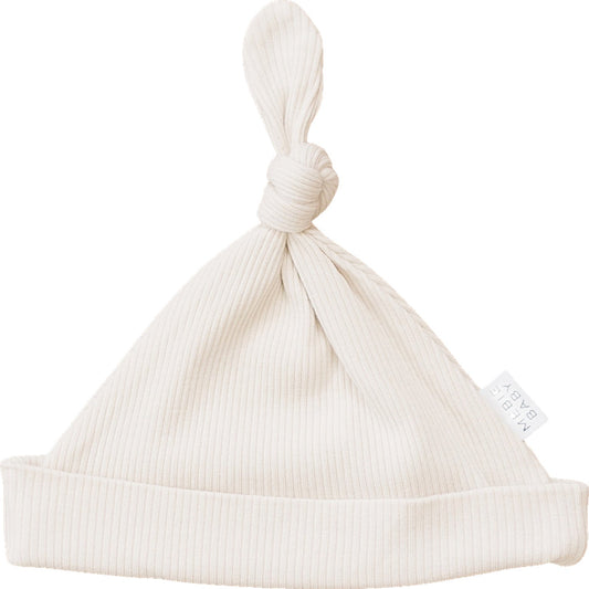 Mebie Baby Vanilla Organic Cotton Ribbed Newborn Knot Hat
