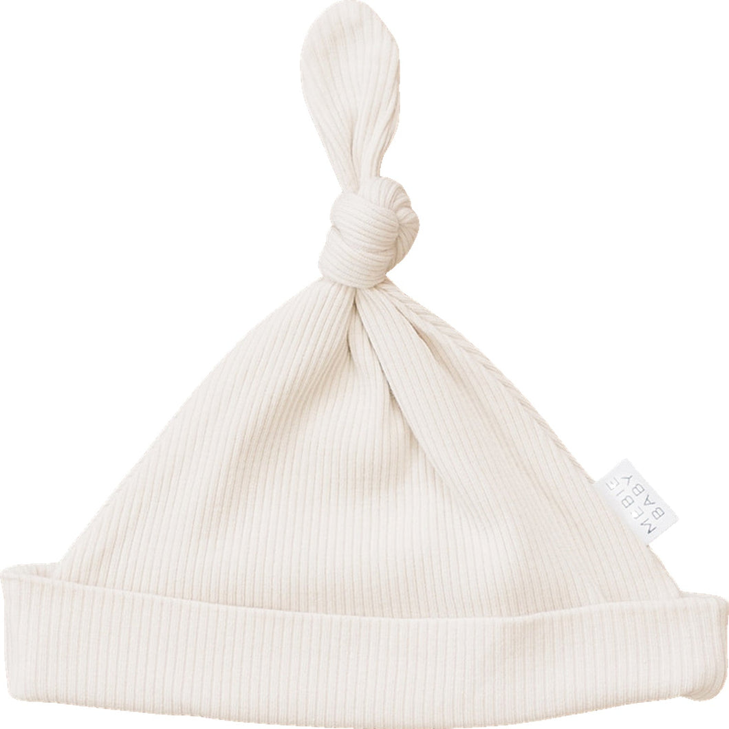 Mebie Baby Vanilla Organic Cotton Ribbed Newborn Knot Hat