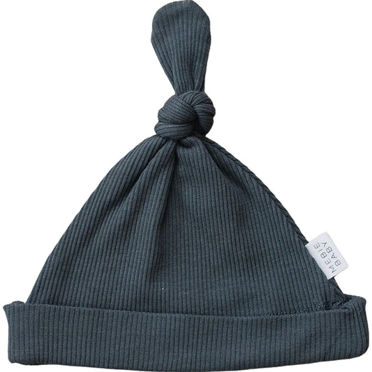 Mebie Baby Organic Cotton Ribbed Newborn Knot Hat | Charcoal