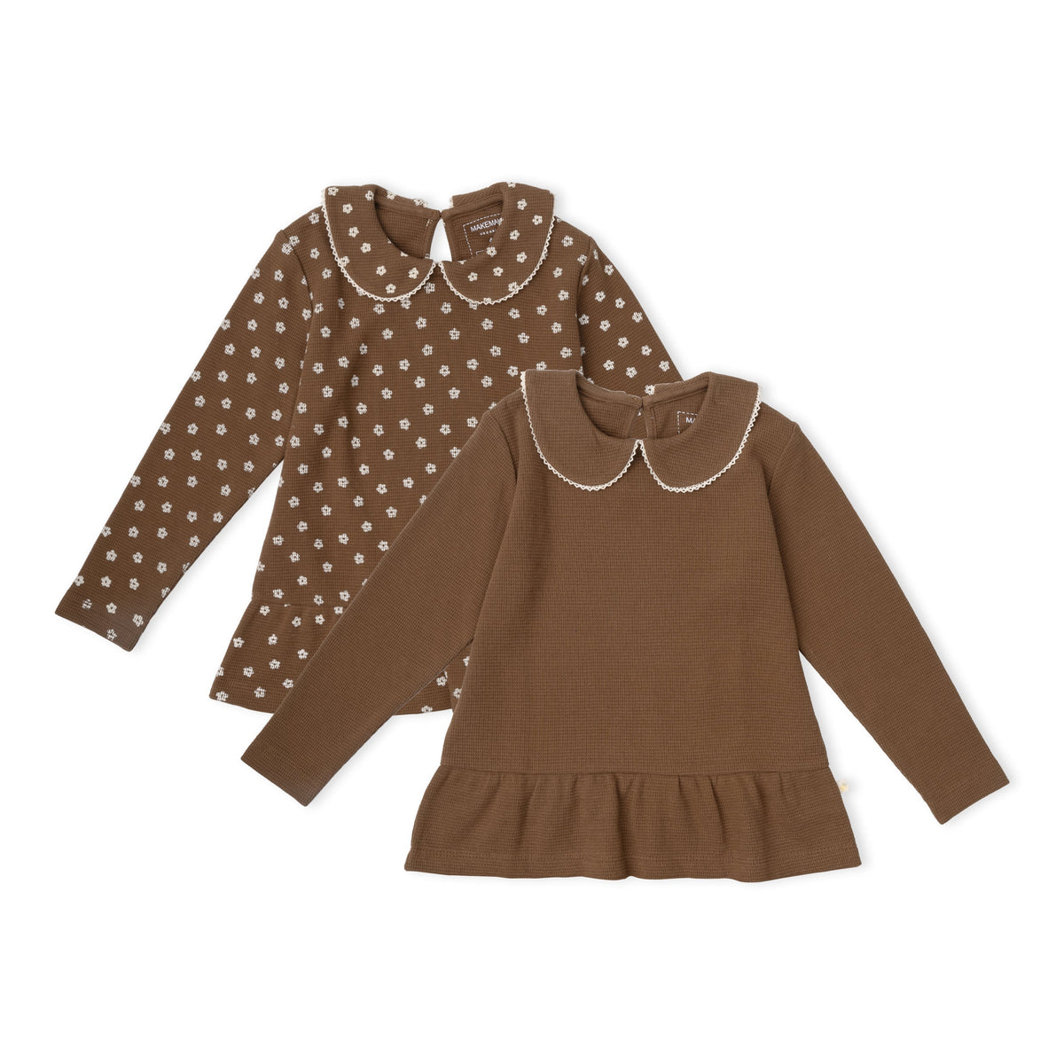 Organic Collar Peplum Tops, Set of 2 for Babies & Toddlers – Chestnut Bloom + Brown