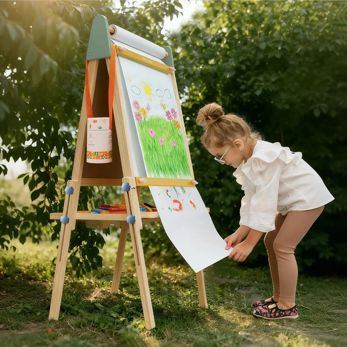 Tiny Land 3-in-1 Kids Art Easel – Chalkboard, Magnetic Whiteboard & Paper Roll