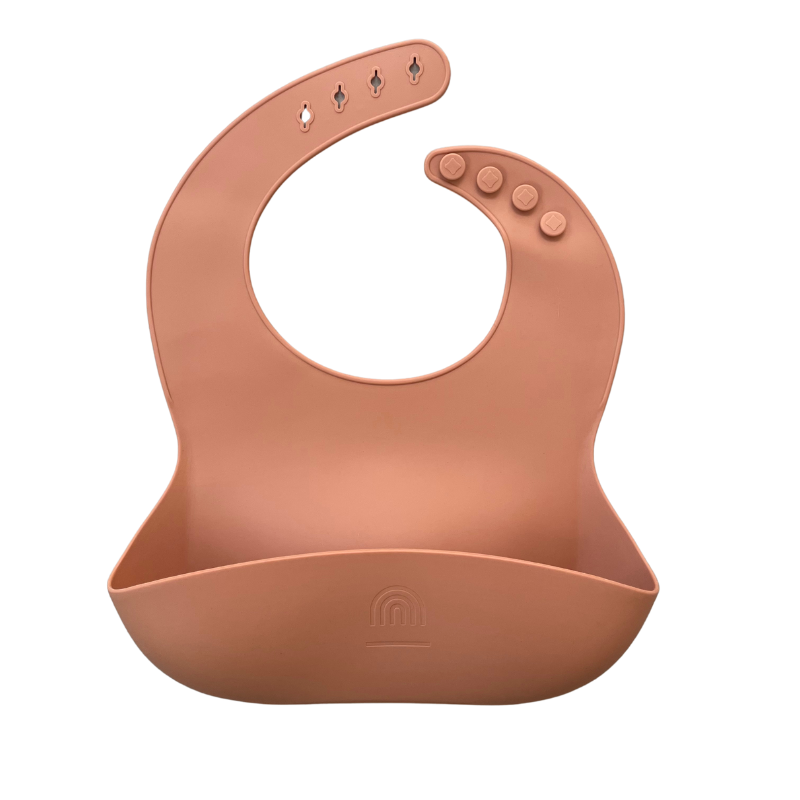 Rainbow Sprout Silicone Bucket Bib – Food-Grade, BPA-Free, Adjustable – Orange