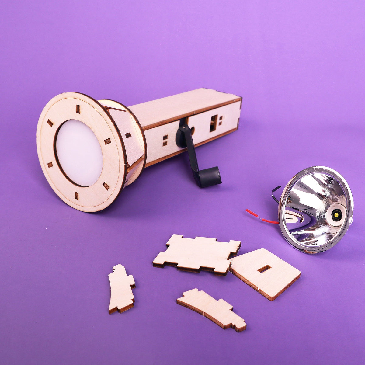 Kitsville Hand-Crank Flashlight DIY Kit – Wooden STEM Building Kit for Kids