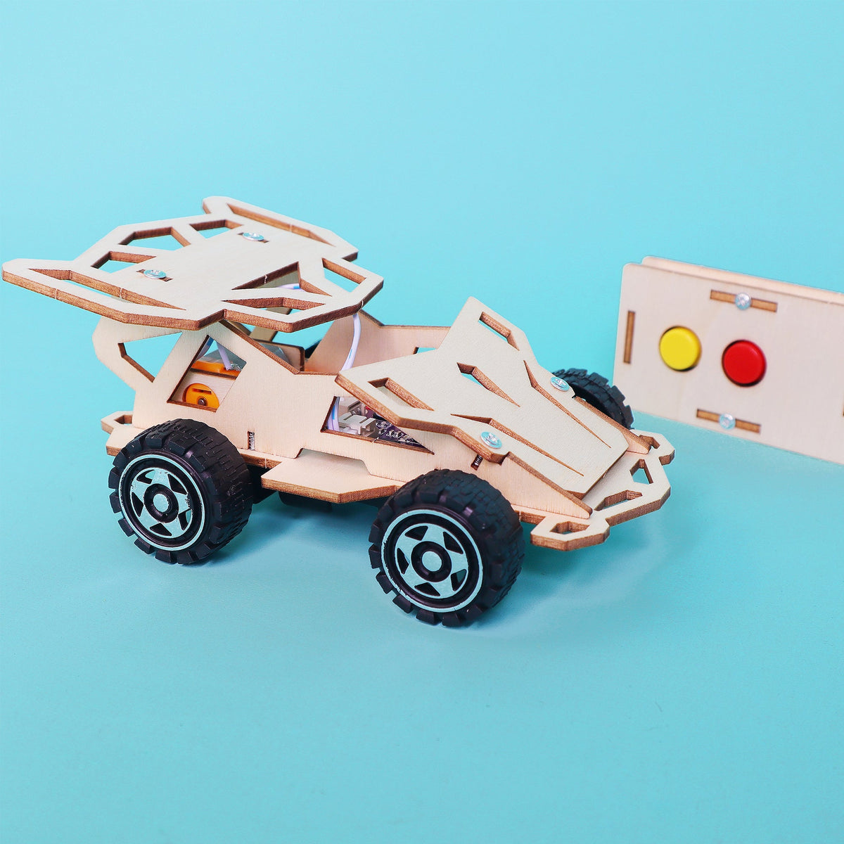 Kitsville Infrared Remote Control Car DIY Kit – Wooden STEM Building Kit for Kids