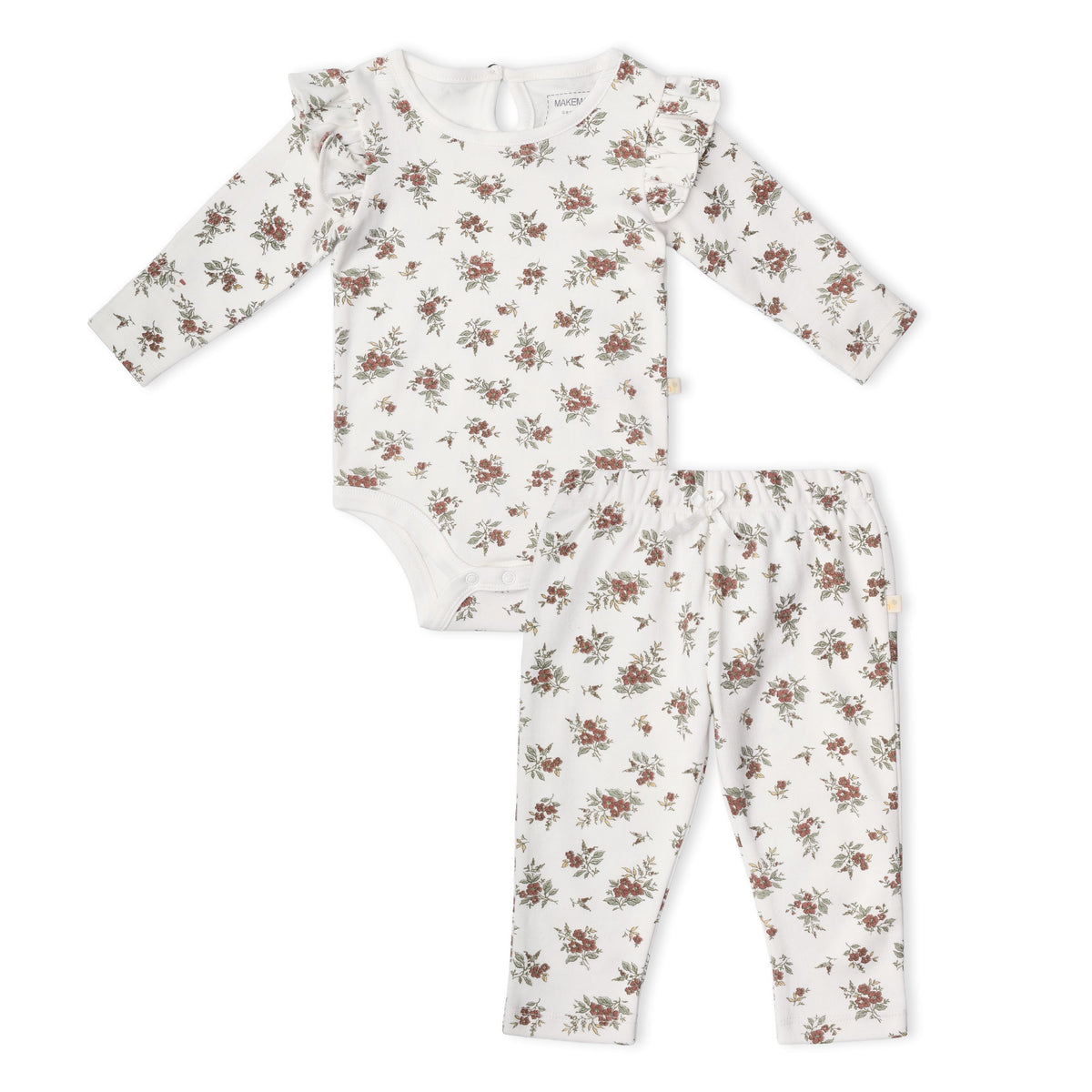 Organic Ruffle Bodysuit & Pants Set for Babies – Winter Berry