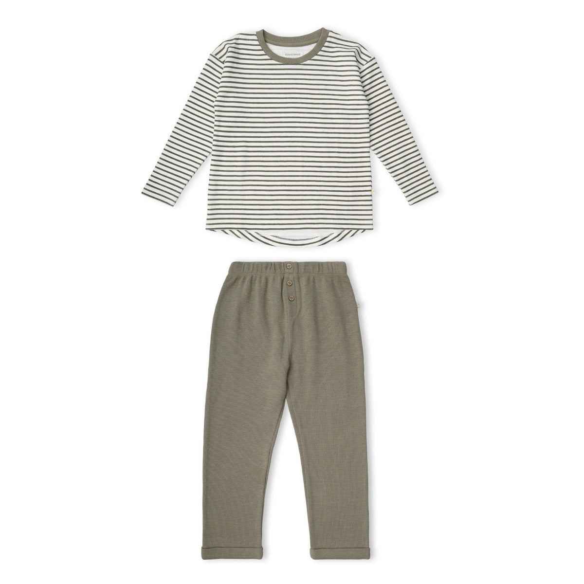 Organic Cotton Tee & Foldover Pants Set for Babies & Toddlers – Olive Stripes