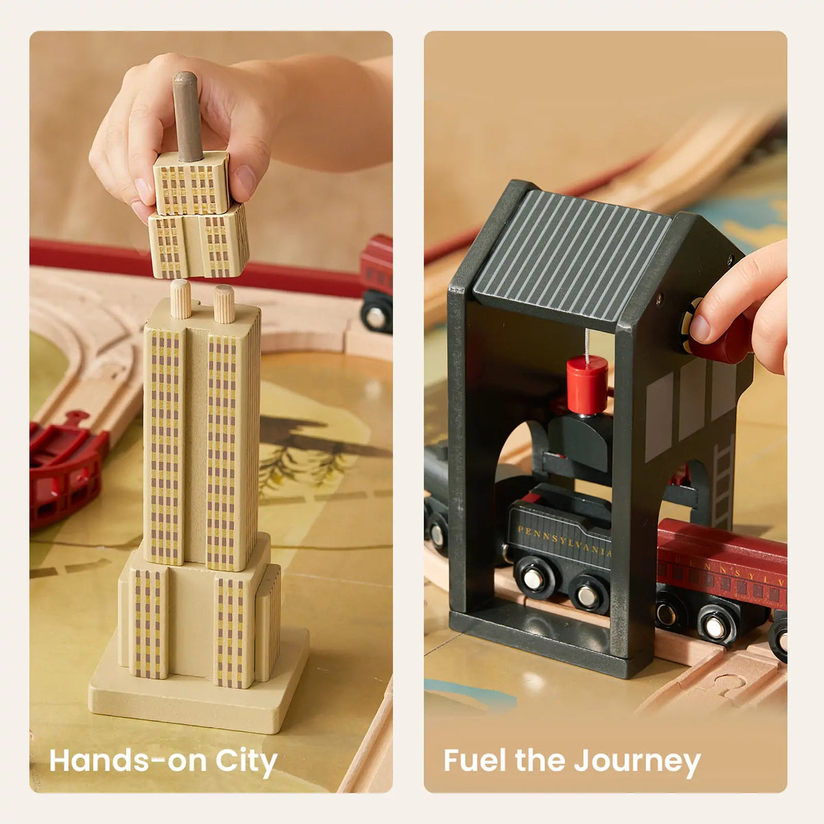 Tiny Land 1920 Railway Adventure Wooden Train Table – 102-Piece Train Set with Storage