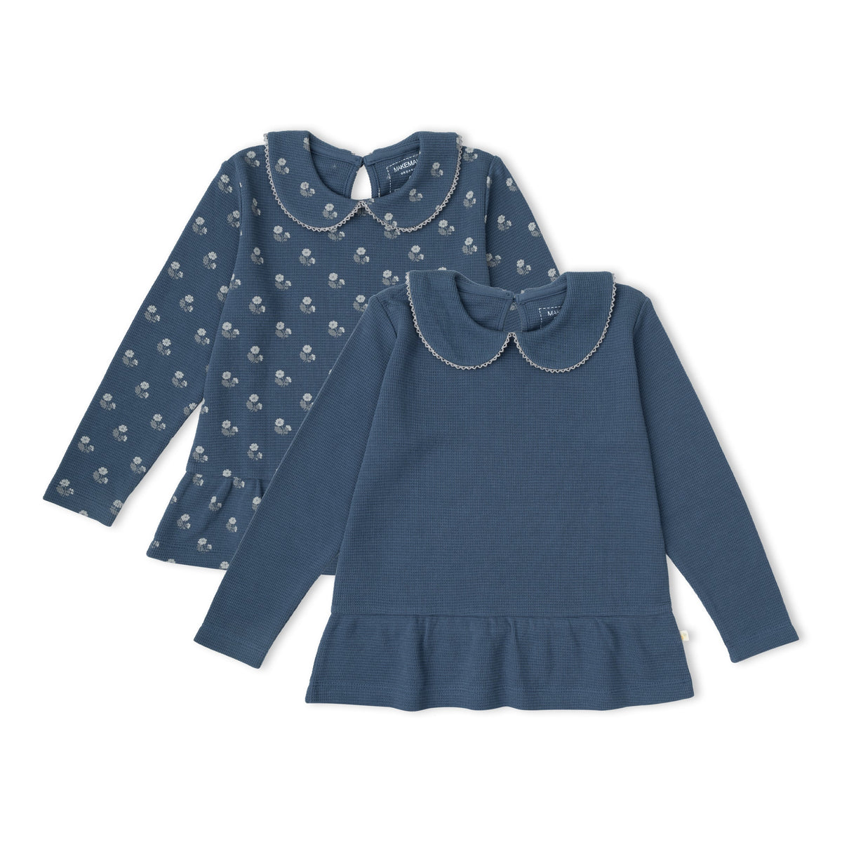 Organic Collar Peplum Tops, Set of 2 for Babies & Toddlers – Indigo Blossom + Navy