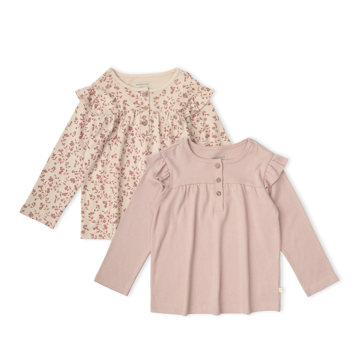 Organic Cotton Ruffle Long Sleeve Tops, Set of 2 for Babies & Toddlers – Petal Whispers + Dusty Rose