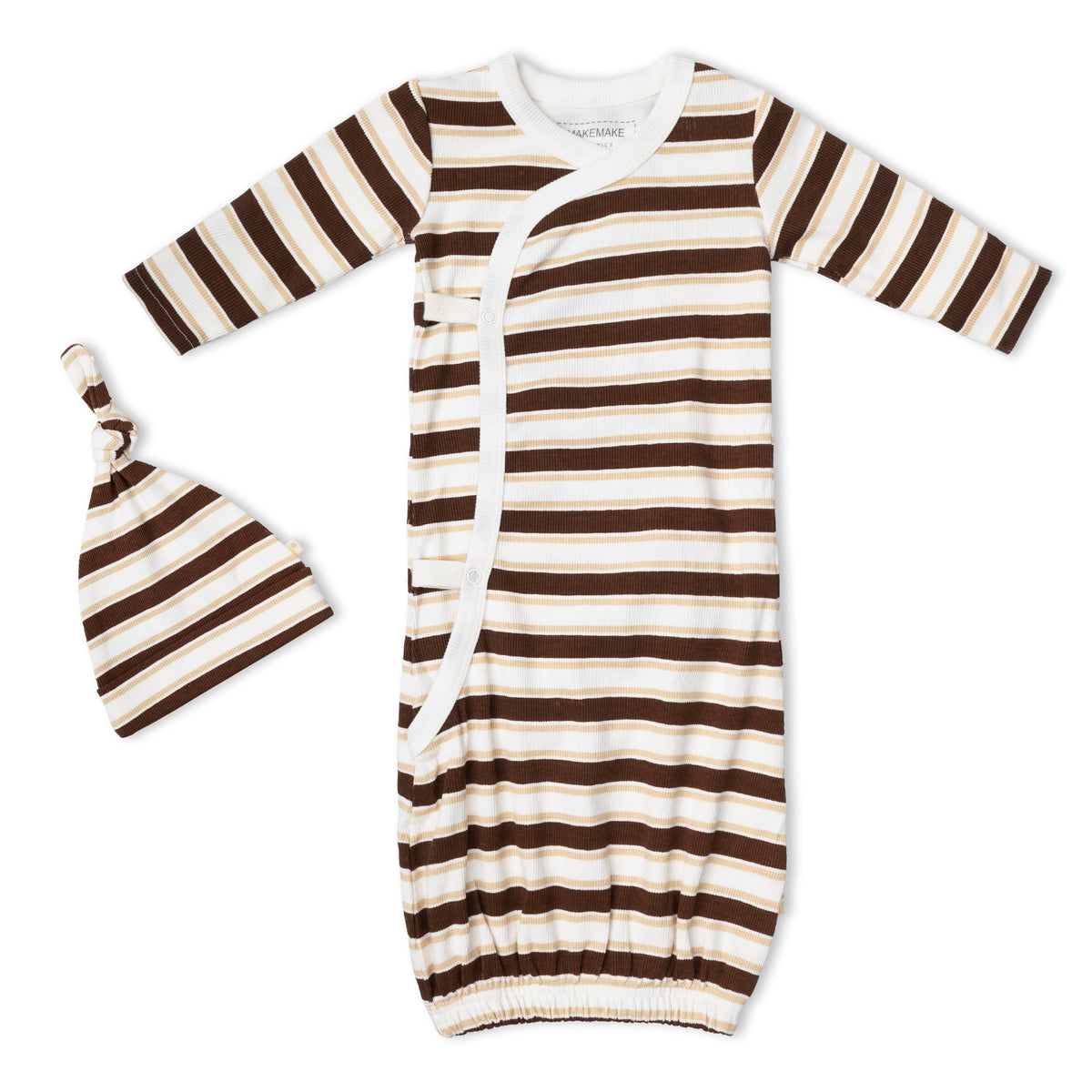 Organic Cotton Kimono Newborn Sleep Gown & Hat Set – Cocoa Stripe