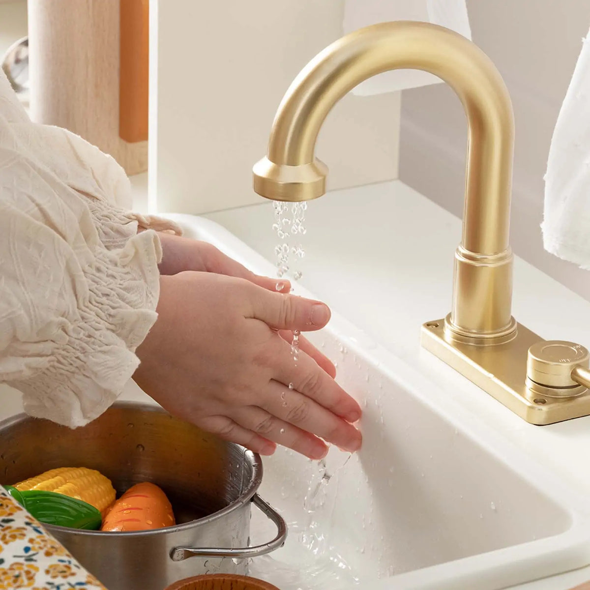 Tiny Land Iconic Aqua Play Kitchen with Running Water – Cream Pretend Play Kitchen