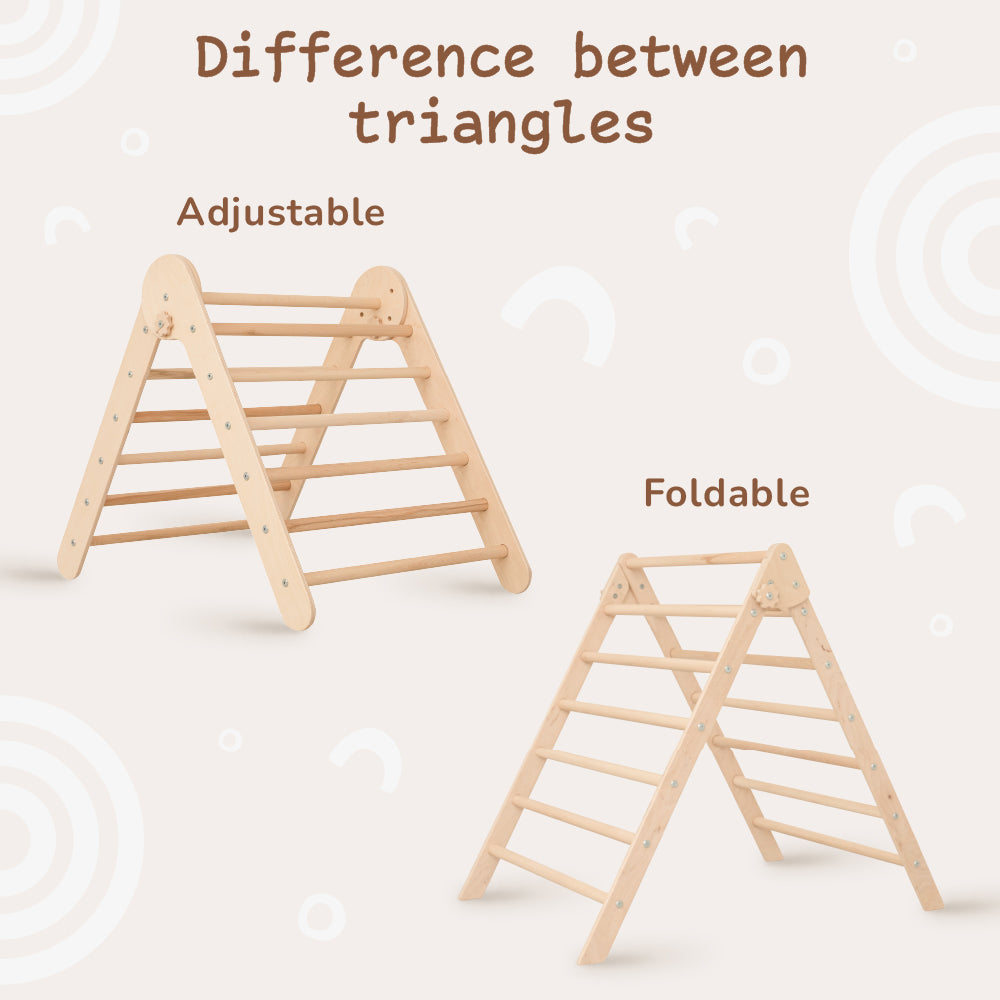 Wood and Hearts Eco-Friendly Wooden Montessori Foldable Pikler Triangle and Arch Climber Set