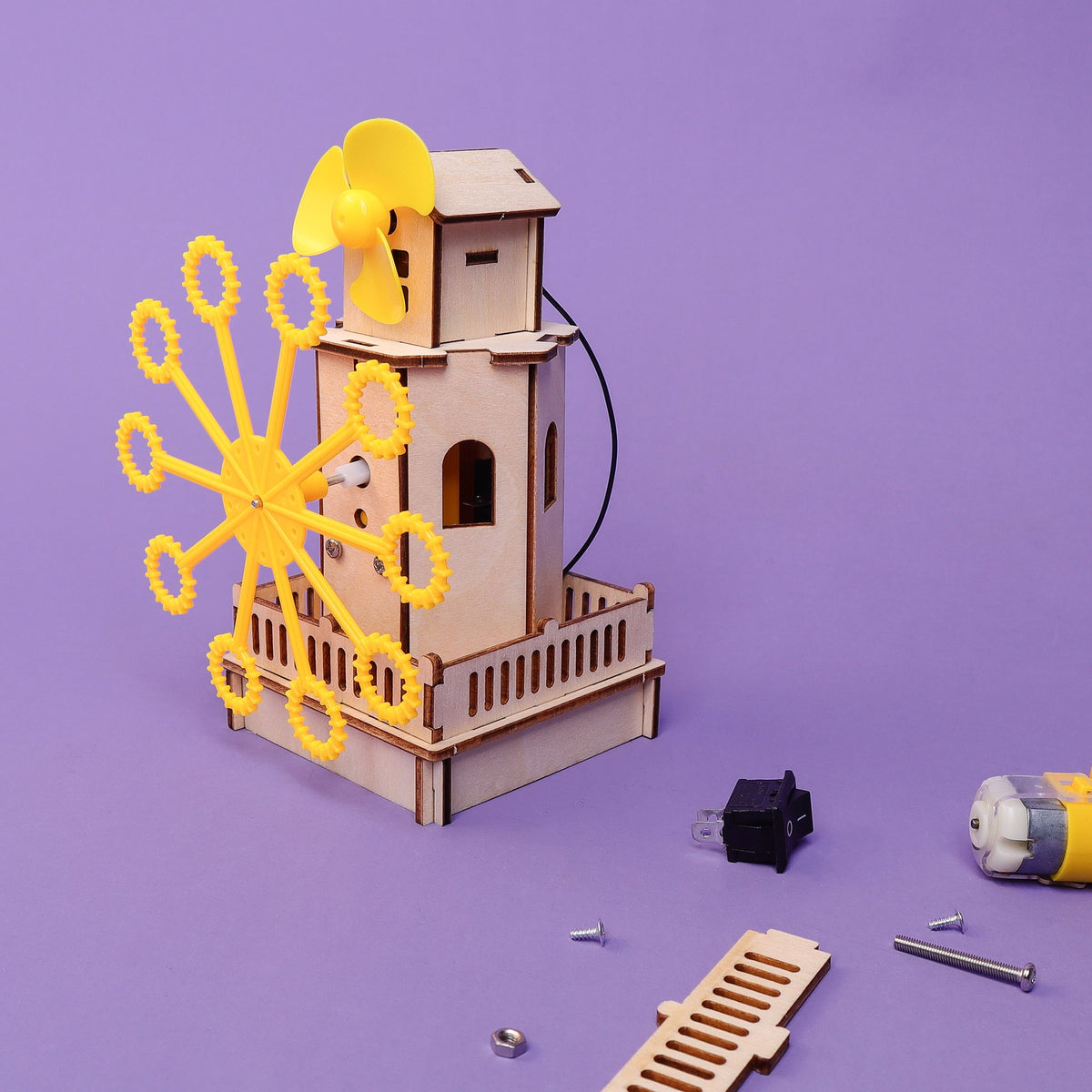 Kitsville Bubble Machine DIY Kit – Wooden STEM Building Kit for Kids