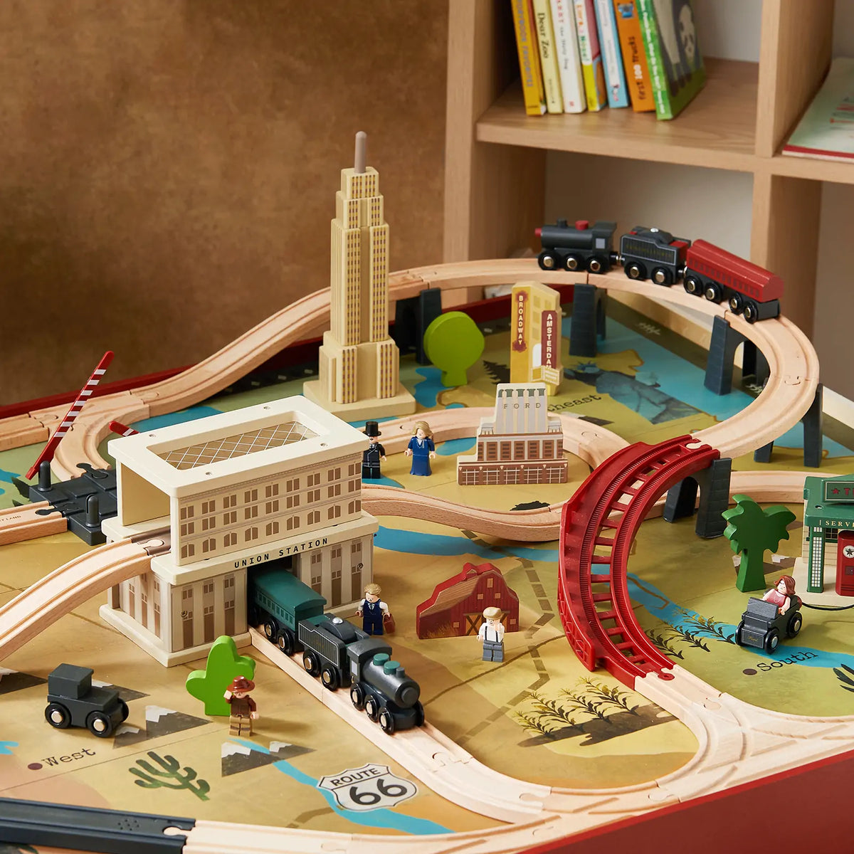Tiny Land 1920 Railway Adventure Wooden Train Table – 102-Piece Train Set with Storage
