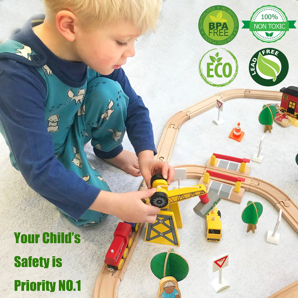 Tiny Land Wooden Train Set for Kids – 39, 55 or 110 Pieces