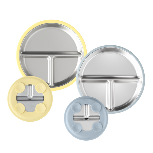 Tots Ground Eco-Friendly Stainless Steel Baby and Toddler Divided Plates PRE-ORDER NOW | Butter Yellow & Baby Blue)