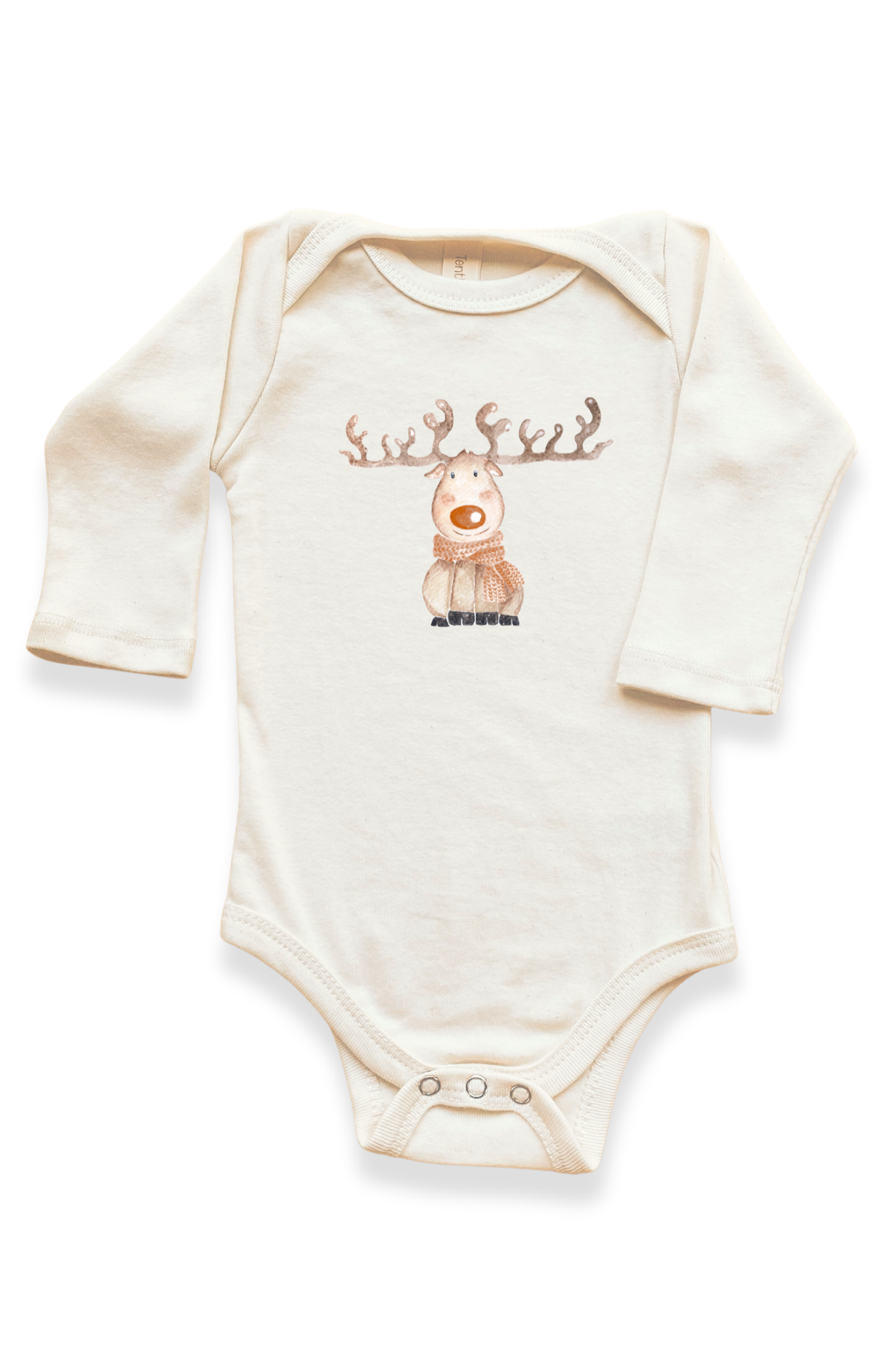 Reindeer Organic Cotton Baby Bodysuit – Long Sleeve, 0–24M