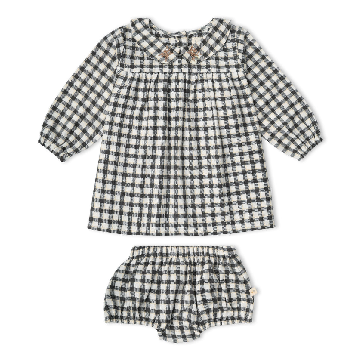 Organic Peter Pan Collar Dress for Babies – Charcoal Plaid