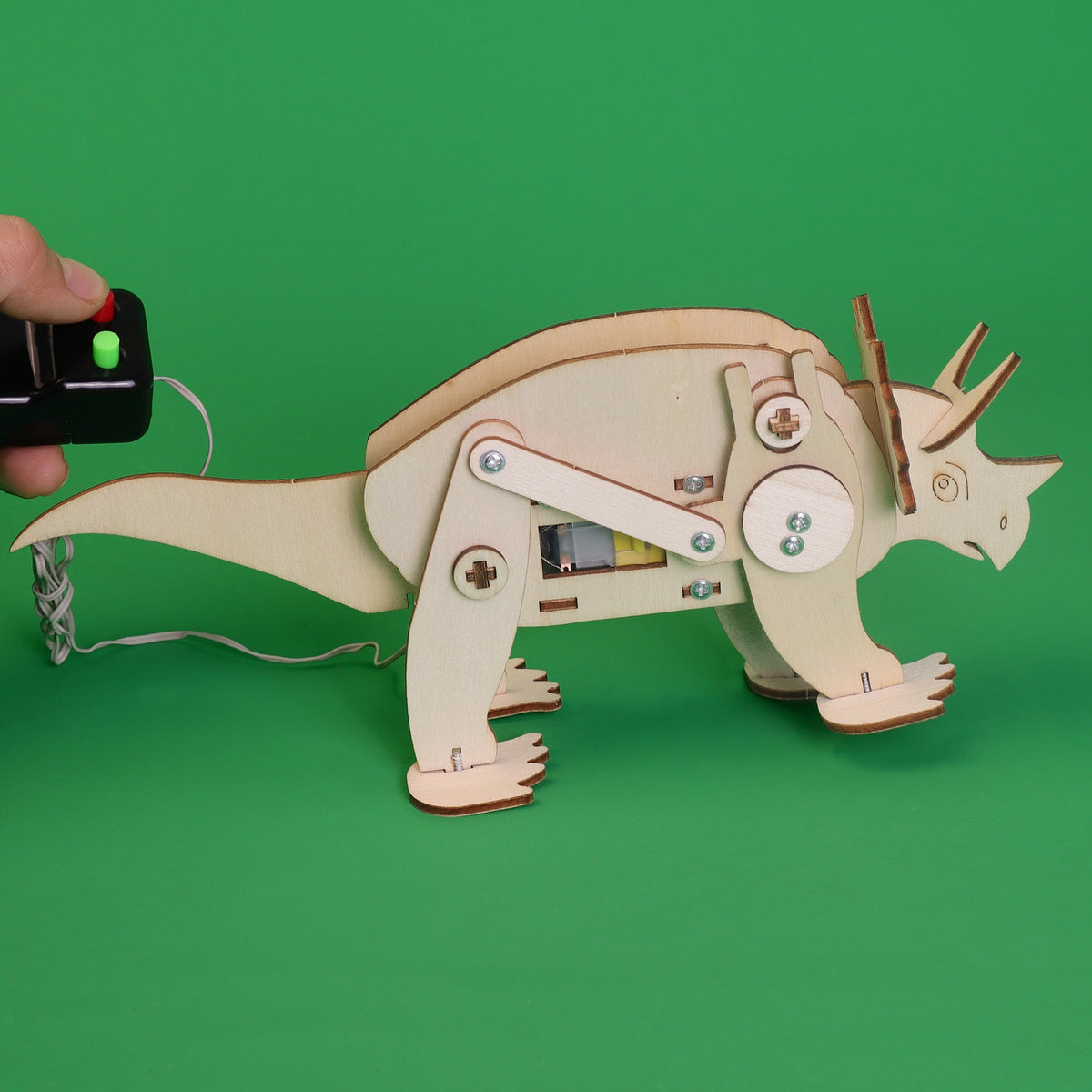 Kitsville Triceratops Dinosaur Robot DIY Kit – Wooden STEM Building Kit for Kids 8+