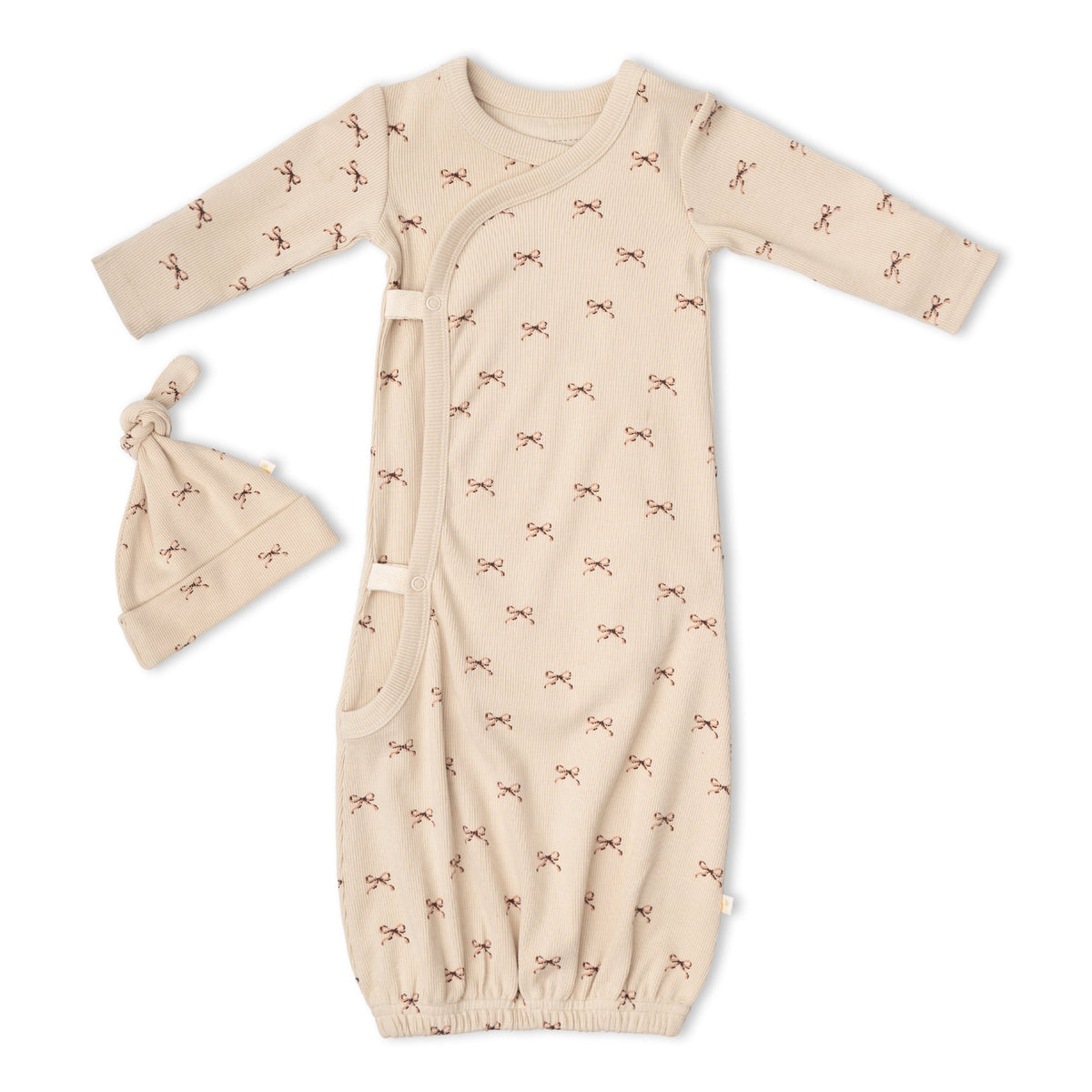 Organic Cotton Kimono Newborn Sleep Gown & Hat Set – Tiny Bows