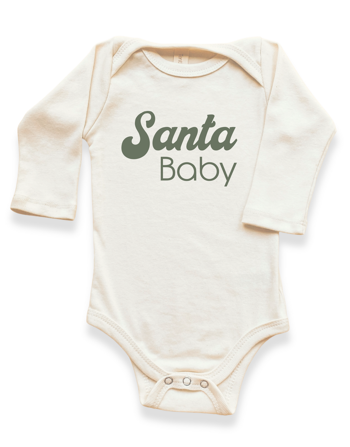 Santa Baby Organic Cotton Baby Bodysuit – Long Sleeve, Red or Olive, 0–24M