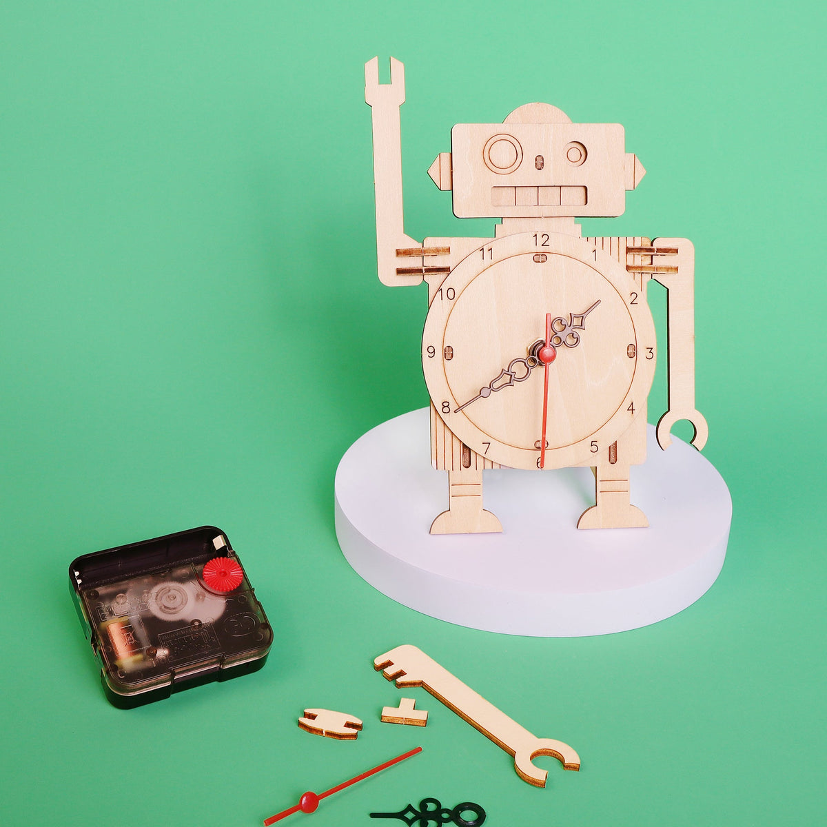 Kitsville Robot Clock DIY Kit – Wooden STEM Building Kit for Kids 6+