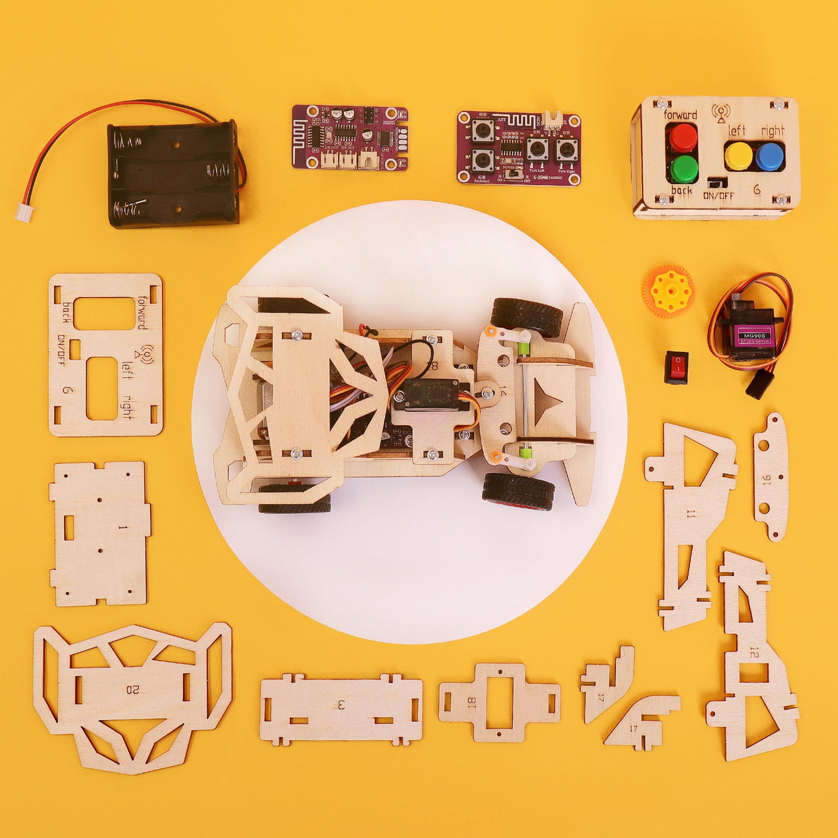 Kitsville Steering Remote Control Car DIY Kit – Wooden STEM Building Kit for Kids 12+