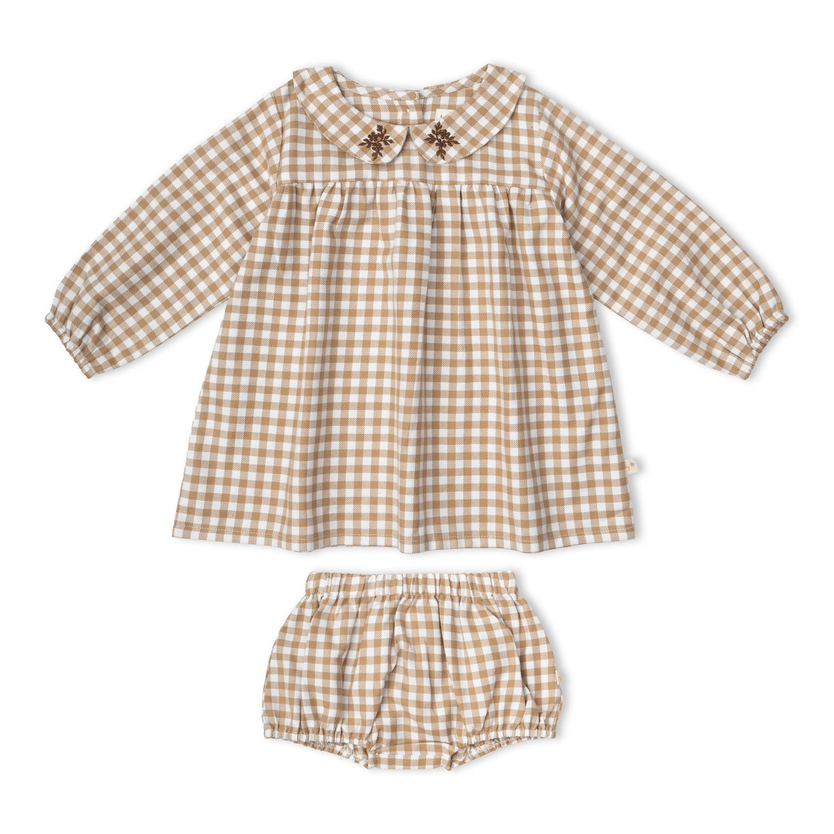 Organic Peter Pan Collar Dress for Babies – Oat Gingham