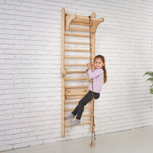 Load image into Gallery viewer, Goodevas 3-in-1 Natural Wood Swedish Wall Ladder + Rope Swing + Slide Board Indoor Jungle Gym
