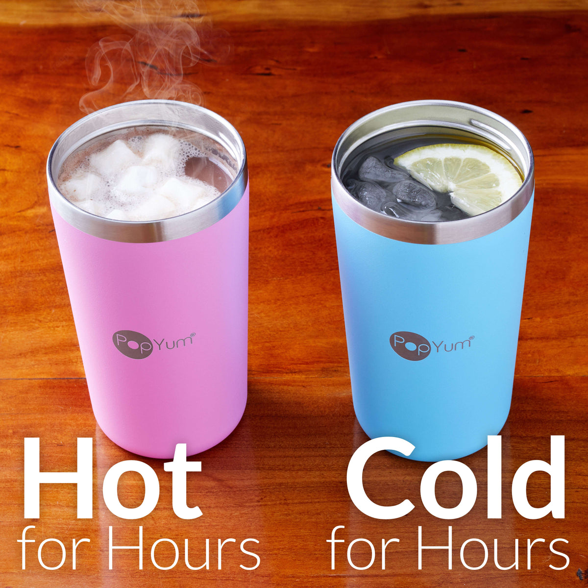 PopYum 13oz Insulated Stainless Steel Kids' Cups with Straw, 2-Pack – Sky Blue & Orchid Pink
